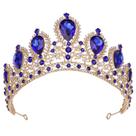 Tiara de noiva europeia, coroa de cristais de água azul e clara