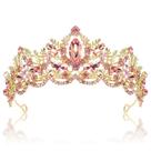 Tiara Exacoo Pink Crystal Strass banhados a ouro para mulheres Tiara Exacoo Pink Crystal Strass banhados a ouro para mulheres