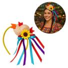 Tiara Festa Junina Arraiá com Chapéuzinho e Fitas Coloridas