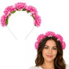 Tiara Floral Colorida com Flores Artificiais Cor:Pink