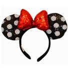Tiara Laço Vermelho Orelhas Preto Branco Minnie Lantejoulas