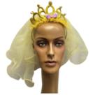 Tiara Luxo com Coroa e Véu Duplo - Fantasia