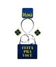 Tiara Placa e Brinco Carnaval Itau EVA Azul e Amarelo - Kit 4 Peças