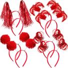 Tiaras Censen Halloween Pom Pom Tinsel embrulhadas em 8 peças vermelhas