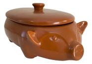 Tigela Porco Com Tampa Caramelo Cerâmica 13cmx25cm