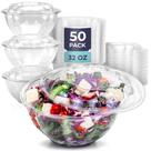 Tigelas de salada descartáveis de plástico transparente de 950 ml com tampas, pacote com 50 Tigelas de salada descartáveis de plástico transparente de 950 ml com tampas, pacote com 50