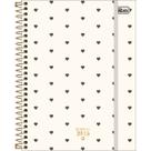 Tilibra - Planner Espiral 17,7 x 24 cm West Village 2025 - Fundo Bege - corações pretos