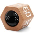 Timer de Mesa Exlliy em Formato de Cubo com Textura de Madeira e Sensor de Gravidade