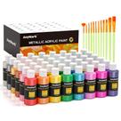 Tinta Acrílica Metálica AnyMark, 48 Cores com 12 Pincéis, Frascos de 60ml, Conjunto de Tinta Acrílica Glitter para Crianças e Adultos em Tela, Pedra, Madeira