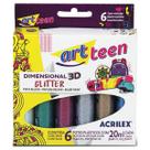 Tinta Dimensional Relevo Glitter Efeito 3D 6 cores Acrilex Artesanato Pintura Roupas Tecido Madeira MDF EVA Gesso