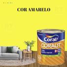 Tinta Esmalte Sintético Base Água Cor Amarelo 800ml Coral Coralit Total Zero Brilhante p/Madeiras e Metais e Pintura em Artesanato de MDF.