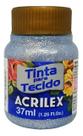 Tinta Permanente De Tecido glitter Acrilex 37ml Prata Glitter