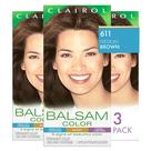 Tintura para cabelo Clairol Balsam 611, marrom médio, pacote permanente com 3 Tintura para cabelo Clairol Balsam 611, marrom médio, pacote permanente com 3