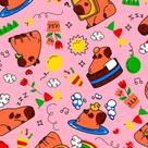 TNT Estampado 1,40M 40G Capivara Fundo Rosa BO-25MTS