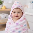 Toalha Banho Capuz Malha Forrada Fralda Soft 94x70cm bebe Infantil macia Enxoval criança estampada Nuvem amor rosa Papi Textil