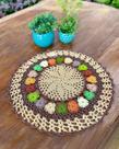 Toalha de Bandeja Pequena Redonda Primavera 45cm Crochê Artesanal