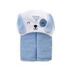 Toalha De Banho Bebe Infantil Atoalhada Com Forro de Fralda Mami Bichuus Com Touca Capuz Bordado Cor:Azul Cachorrinho