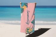 Toalha de Banho Verão Praia Fundo Rosa Personalizado Nome Emanuelly