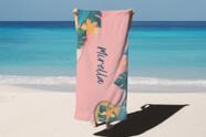Toalha de Banho Verão Praia Fundo Rosa Personalizado Nome Mirella