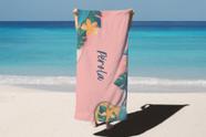 Toalha de Banho Verão Praia Fundo Rosa Personalizado Nome Pérola