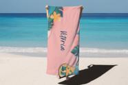 Toalha de Banho Verão Praia Fundo Rosa Personalizado Nome Vitória