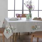 Toalha De Mesa Bordada Em Linho Cinza Floral 1,80x1,80m Quadrada Maldivas Jolitex