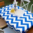 Toalha de Mesa Chevron Azul e Branca - 6 Lugares