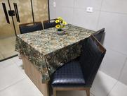 Toalha de Mesa de Cozinha Copa Sala de Jantar 10 Lugares 3,00m x 1,40m Malha Gel Estampa 9 Folhagem Bege e Azul