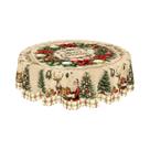 Toalha De Mesa De Natal Com Tema Retro: Papai Noel, Árvore, Alce, Azevinho E Poinsétia - Decoração