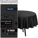 Toalha de mesa de plástico descartável preta de 84 polegadas redonda (pacote com 12) Toalha de mesa de plástico descartável preta de 84 polegadas redonda (pacote com 12)