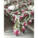 Toalha de Mesa em Gorgurinho Floral Verde e Rosa