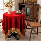 Toalha de mesa F-CHU Velvet Red 91x91 cm com borla dourada