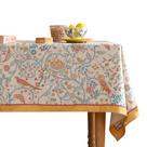 Toalha de mesa francesa vintage Patdrea Designer para mesa retangular, toalha de mesa de linho com estampa floral de pássaros, capa de decoração amarela para banquetes de cozinha, Natal e Dia de Ação de Graças, magnólia de 63 x 110"