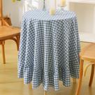 Toalha de mesa K MASANIJI Dust Blue White Xadrez Guingão com babados