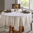 Toalha de Mesa KazzaVip Renda Classica 100% Poliéster Redonda 1,80m Arabesco 6 Lugares Marfim