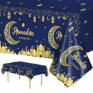 Toalha de mesa Litmitfu Ramadan azul/dourada 137x274cm, pacote com 3