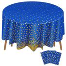 Toalha de mesa Newwiee Round Dot 213 cm de plástico azul/dourado 3 unidades
