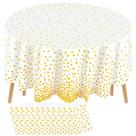 Toalha de mesa Newwiee Round Dot 213 cm de plástico branco/dourado 12 unidades