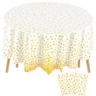 Toalha de mesa Newwiee Round Dot 213 cm de plástico branco/dourado 3 unidades