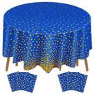 Toalha de mesa Newwiee Round Dot Plastic 213 cm azul/dourada 6 unidades Toalha de mesa Newwiee Round Dot Plastic 213 cm azul/dourada 6 unidades