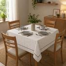 Toalha de Mesa Quadrada 140 x 140 cm Limpa Fácil Döhler Renova Iara Cinza Xadrez -