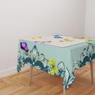 Toalha De Mesa Quadrada 4 Lugares Tecido Oxford Borboletas e Arabescos TL40 - 140x140cm