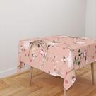 Toalha De Mesa Quadrada 4 Lugares Tecido Oxford Rosa Flores e Pássaros TL236 - 140x140cm