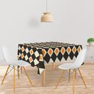 Toalha De Mesa Quadrada 4 Lugares Tecido Oxford Xadrez Losango Preto, Laranja e Bege - 140x140cm Toalha De Mesa Quadrada 4 Lugares Tecido Oxford Xadrez Losango Preto, Laranja e Bege - 140x140cm