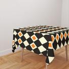 Toalha De Mesa Quadrada 4 Lugares Tecido Oxford Xadrez Losango Preto, Laranja e Bege TL280 - 140x140cm Toalha De Mesa Quadrada 4 Lugares Tecido Oxford Xadrez Losango Preto, Laranja e Bege TL280 - 140x140cm