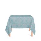 Toalha de Mesa Quadrada em Tecido Jacquard Azul Bebê e Bege Medalhão Tradicional
