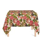 Toalha de Mesa Quadrada em Tecido Jacquard Estampado Tucano Vermelho
