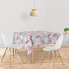Toalha De Mesa Quadrada Tecido Oxford Azul Claro Flamingos - 140x140cm