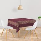 Toalha De Mesa Quadrada Tecido Oxford Bordô Moldura Arabesco - 140x140cm