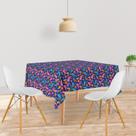 Toalha De Mesa Quadrada Tecido Oxford Elementos e Flores Diversas Neon -140x140cm